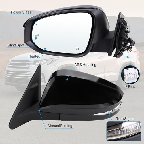 Left Driver Side Mirror Compatible with 2014-2019 Toyota Highlander with Manual - Picture 2 of 5