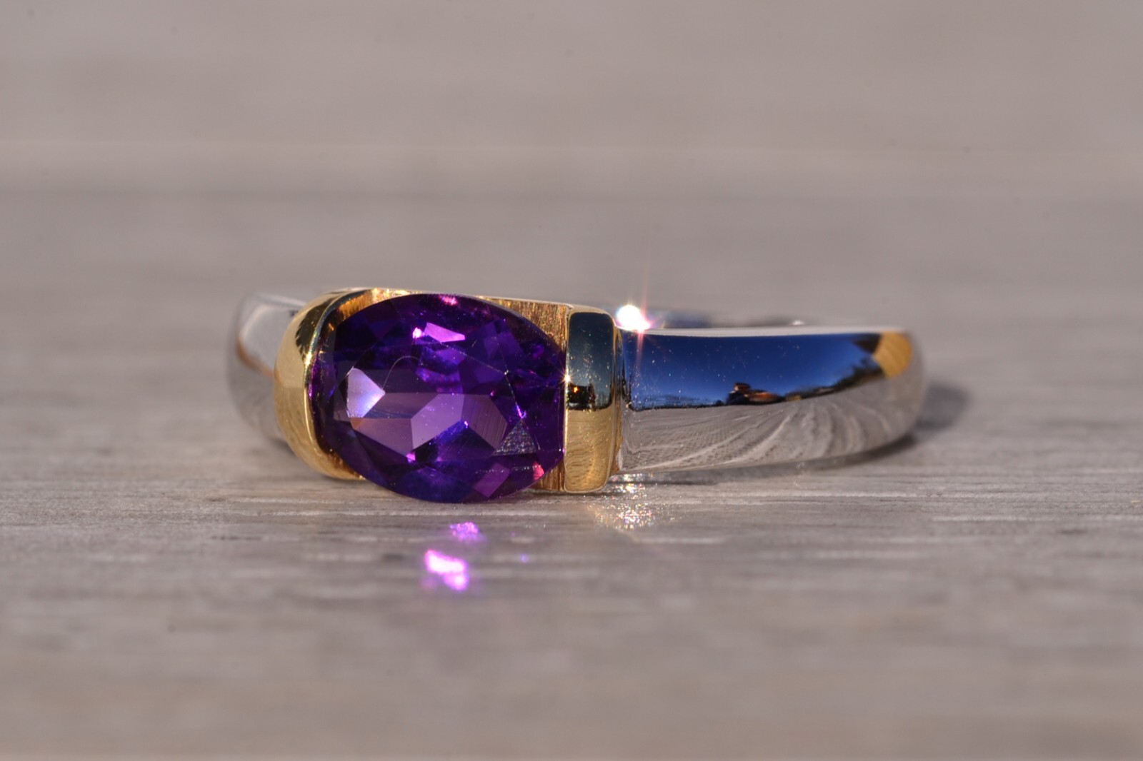Contemporary Two Tone Amethyst Ring - image 2
