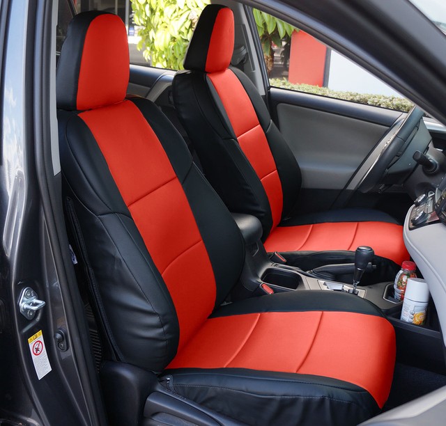 TOYOTA RAV4 SE XLE 20132018 BLACK/RED S.LEATHER CUSTOM MADE FRONT SEAT COVERS eBay