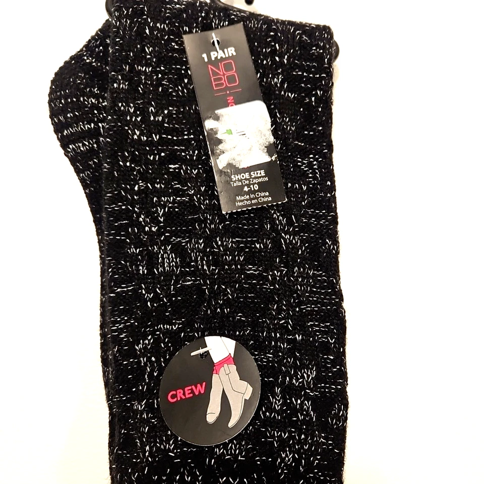 NWT Women's NOBO Crew Boot Socks Black with Metallic Silver Size 4-10 - Image 2 of 4
