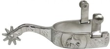Showman Stainless Steel Horse  Rider Embossed Spur with Engraved Silver Overlay