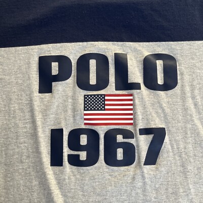 Polo Ralph Lauren 1967 Red White Blue USA Flag ColorBlock Grey T