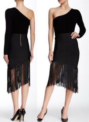 Gracia: BLACK Fringe Bodycon Skirt Sz L - Now $69.99