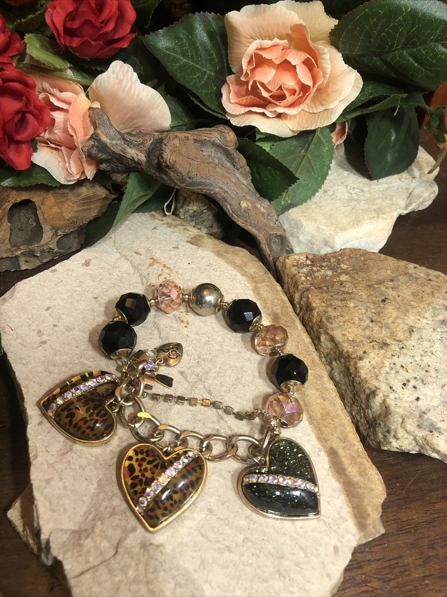 tone Betsey Johnson Pink Black Leopard Heart Rhinestone