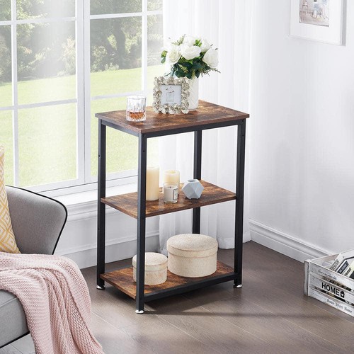 VECELO Side Table 13.8"W x 21.6"D x 30"H Rectangle Brown Finish w/ Metal Frames - Picture 5 of 9