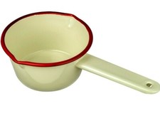 14cm Cream with Red Trim Falcon Enamel Milk Pan Pot With Lip Saucepan Camping 