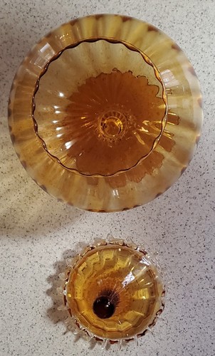 Vintage Empoli Amber Glass Apothecary Candy Jar Circus Tent Pedestal 13.5 In - Picture 2 of 8
