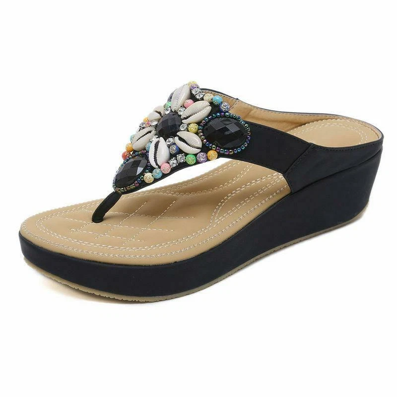 Sandalias bohemias étnicas para mujer chanclas para caminar cuentas de fitness tanga de playa talla Foto 4 de 4