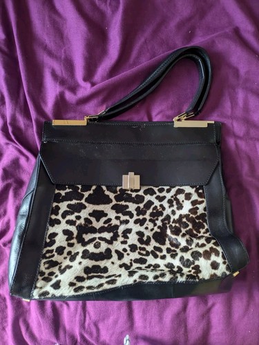 Damska duża torebka damska z nadrukiem lamparta czarna ręczna na ramię - Zdjęcie 1 z 7