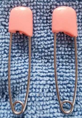 Safety Vintage Cloth Diaper Pins Set of 2 Pink Plastic Pins 1960's - Afbeelding 1 van 3