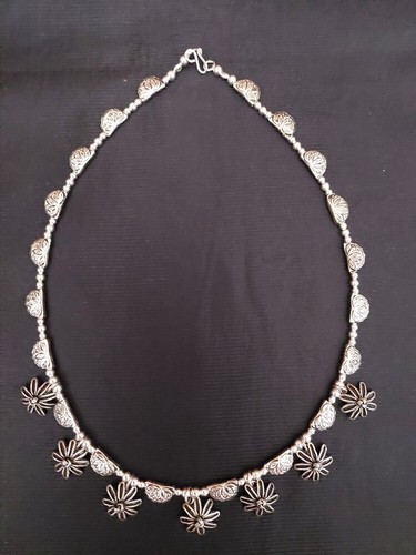Collar de plata esterlina 925 tribal diseño de flores étnicas grabado a mano 18,5" de largo - Imagen 8 de 9