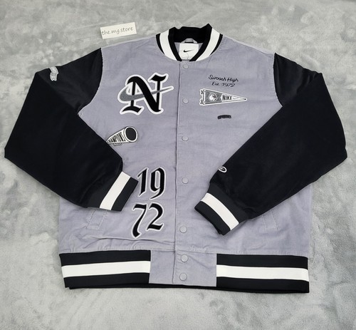 Nike Corduroy Varsity Jacket 1972 Letterman Black Grey Size XL FQ6159-012