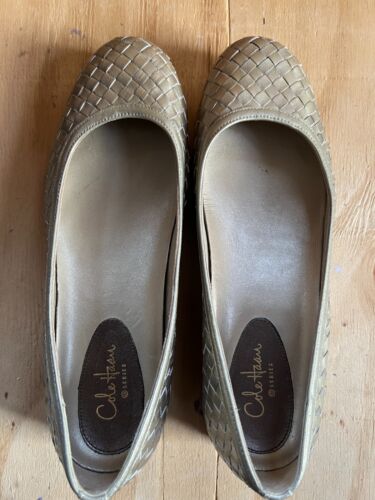 Cole Haan Air Pewter Metallic Woven Leather Flats 