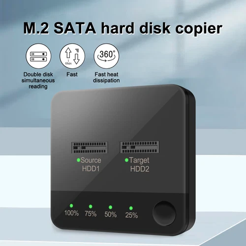 2 Bay M.2 SATA Clone Docking Station SSD Duplicator Support One-Key Disk Copy