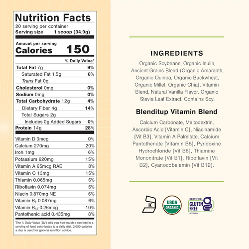 Blenditup Protein + Smoothie Mix Organic (24Oz.) 100% Vegan, Gluten Free - Picture 5 of 12