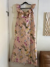Alfred Sung Butterfly Botanica Pink Sand Off Shoulder Ruffle Gown 18 $239 D836FP