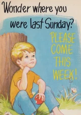 Missed You This Sunday School - Pondering Child Religious Chrome VTG Post Card