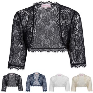 Womens-Lace-3-4-Sleeve-Cropped-Shrug-Bolero-Plus-Size-Cardigan-Jacket-Tops-S-3XL