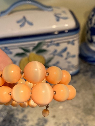 Vintage Beaded Orange Moonglow Cha Cha Cluster Clip On Earrings & Bracelet - Picture 2 of 3