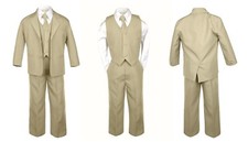 5pc Boy Toddler Kid Teen Wedding Khaki Blazer Formal Tuxedo Suit Set S-20