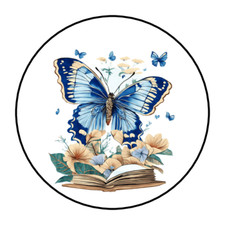 30 BUTTERFLIES AND FLOWERS ENVELOPE SEALS STICKERS LABELS TAGS 1.5" ROUND BOOK