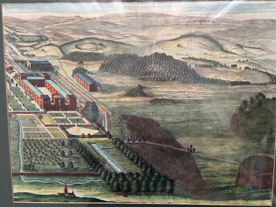 Gerahmter Kupferstich Wilton House, Dorset, England, koloriert, um 1720 