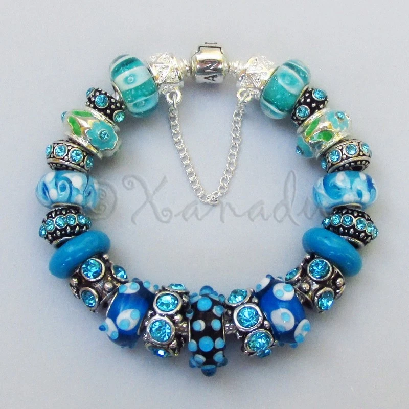 Auténtica pulsera Pandora con cuentas de cristal de Murano turquesa verde azulado estilo europeo Foto 2 de 4