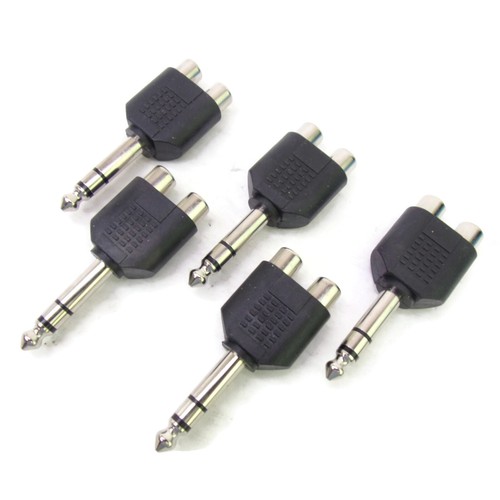 (5-pcs) 1/4" Stereo Plug to 2-RCA Red/White Female Y Audio Adapter USA SELLER