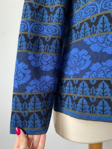 OLEANA Blue Merino Wool/Silk Cardigan, Size:L - Picture 6 of 10