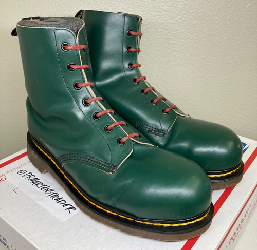 80's Vintage Steel Toe England 6601 Green Dr. Martens 7-eye Boots 131 1919 1460