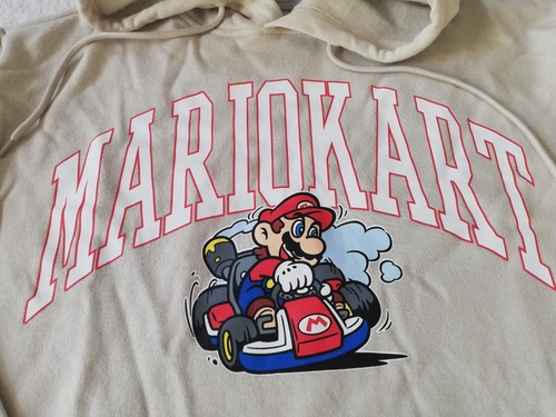 Mario Kart Hoodie Medium Beige Nintendo Gamer Gaming Sweatshirt Graphic New - Picture 3 of 6