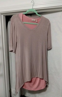 Logo Layers Lori Goldstein Tunic Top Pink Asymmetric Hem Sleeve 11'' Size Med
