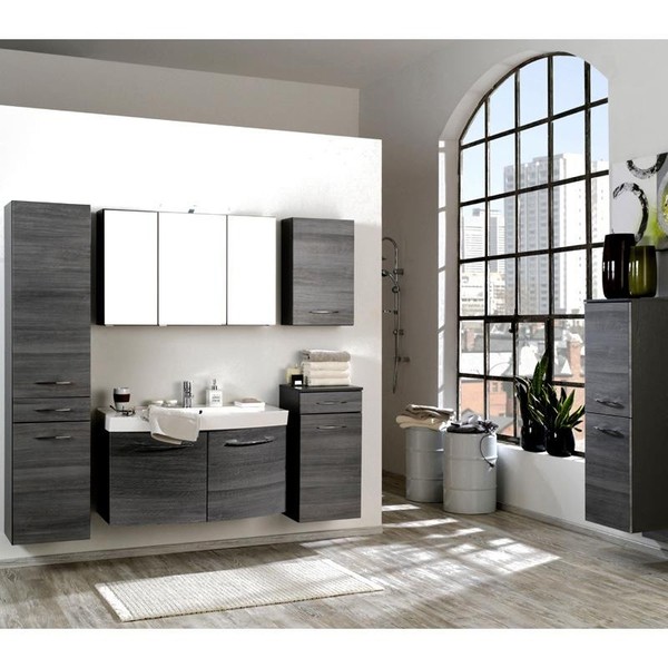 Komplett Badezimmer Set In Eiche Waschtisch Spiegelschrank BadmöBel Hochschrank-image
