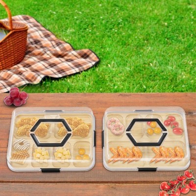 2x Charcuterie Board Bambus mit Deckel 6-Fach Servierplatte Set Grillplatte