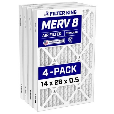 Filter King 14x28x0.5 Air Filter 4-PACK MERV 8 Actual Size 13.5 x 27.5 x 0.5''