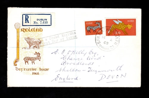 Ireland - Registered Stamp cover  1968, FDC, Definitives.