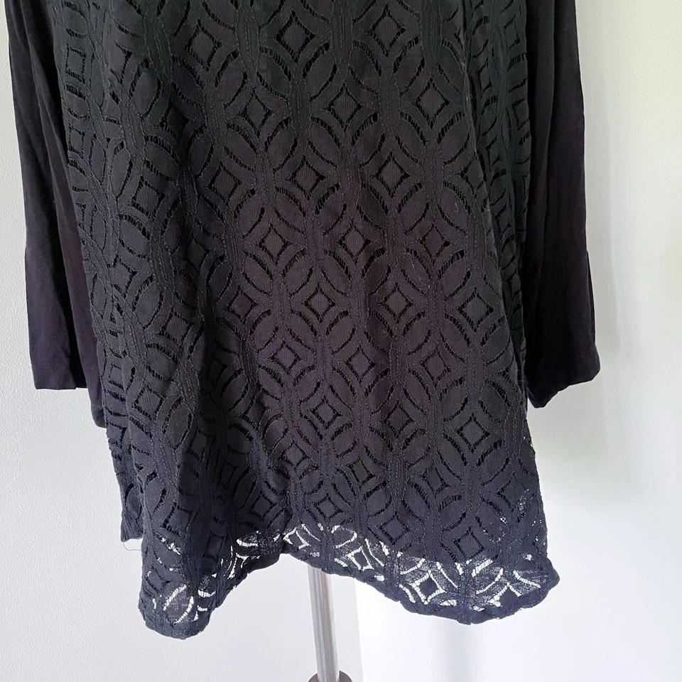 Croft & Barrow Black Lace Overlay Top Tee Shirt Tee Black Plus Size 2X Stretch - Image 3 of 4