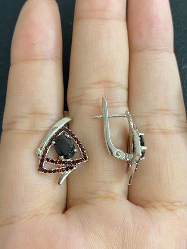 NATURAL GARNET 7X5 GARNET DIAMOND CUT STERLING SILVER 925 RING EARRING - 第 6/13 張圖片