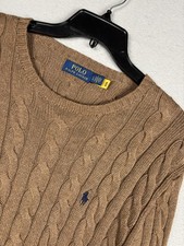 Polo Ralph Lauren Sweater Mens Large Brown Cotton Cable Knit Crewneck Pullover