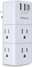 USB Multi Plug Outlet Extender - YISHU Surge Protector with Rotating Plug, 6 AC