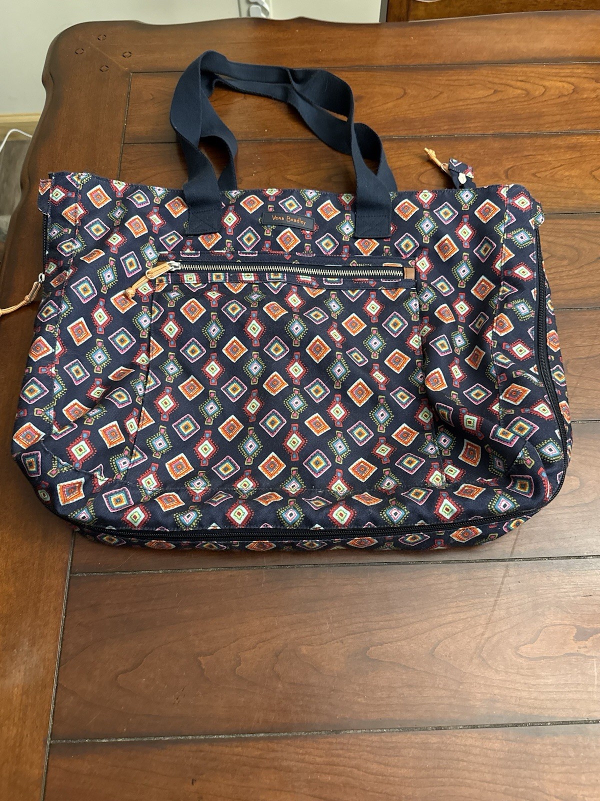 Vera Bradley Mini Medallions Navy Expandable Laptop Tote Bag with Strap