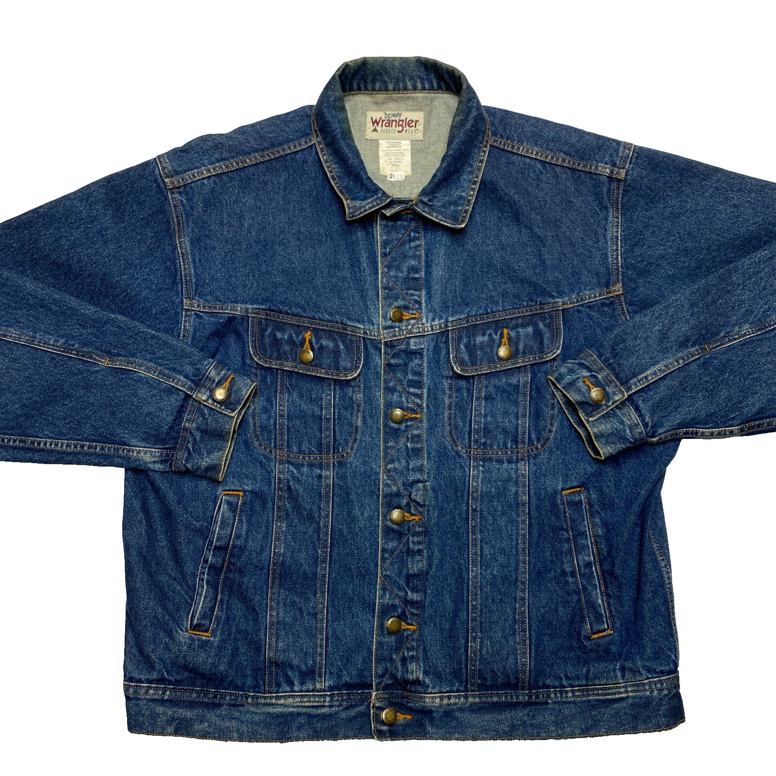 Vintage Wrangler Rugged Wear Denim Jacket Mens XL Blue Denim