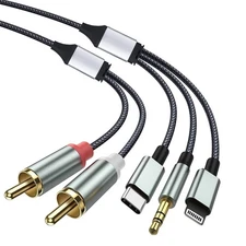 Lightning to RCA Cable Audio Aux Adapter,3 in 1 6.6ft/2M Audio Cable,RCA to 3...