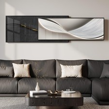 Extra Large Framed Modern Abstract Wall Art for Living Room, Set of 2 Long Ho...