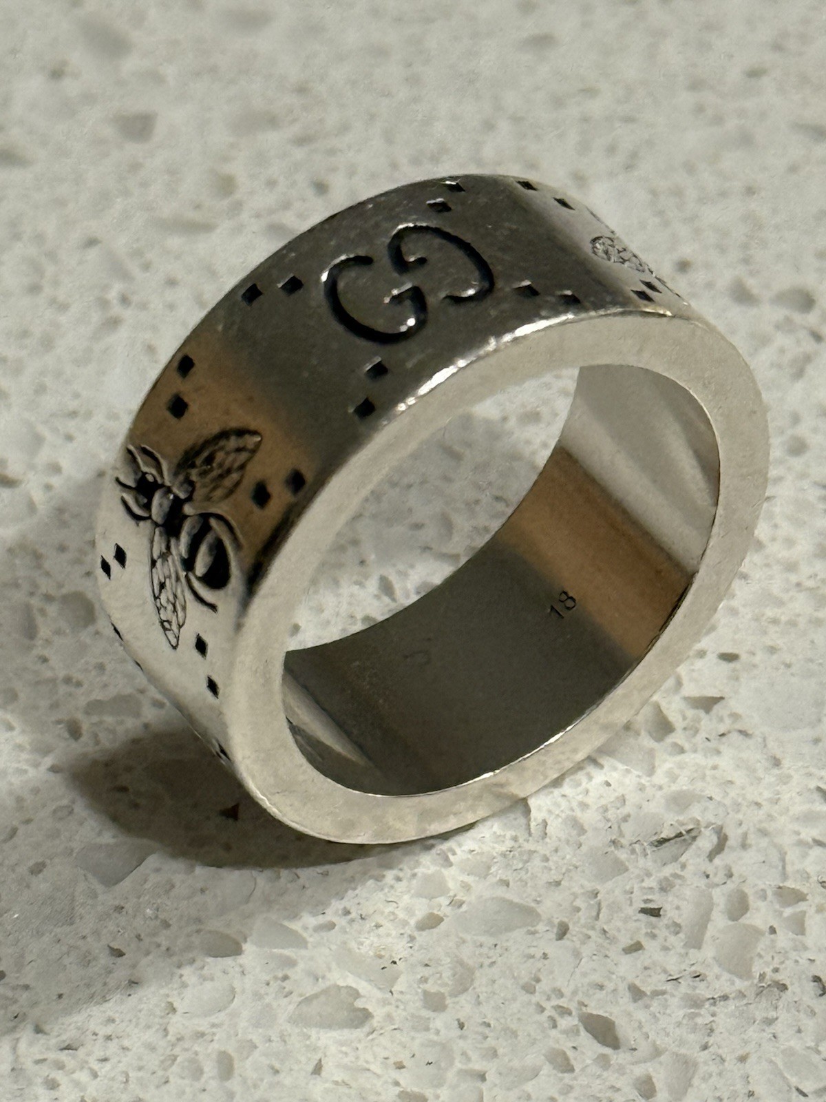 GUCCI GG AND BEE SILVER BAND RING STERLING SILVER SIZE 18 thumbnail 3