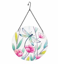 Dragonfly Stained Glass Sun Catcher 10" Window Hanging Pink Flower Decor