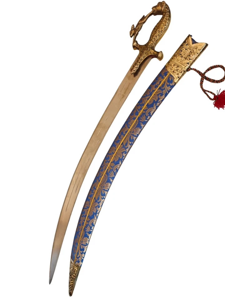 Espada ceremonial novio indio boda indio talwar con tallas empuñadura mogol Foto 3 de 4
