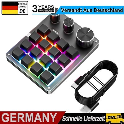 16 Keys 3 Knobs Programmable Macro Pad Type-C Wired/BT One-Hand Keyboard(Black)