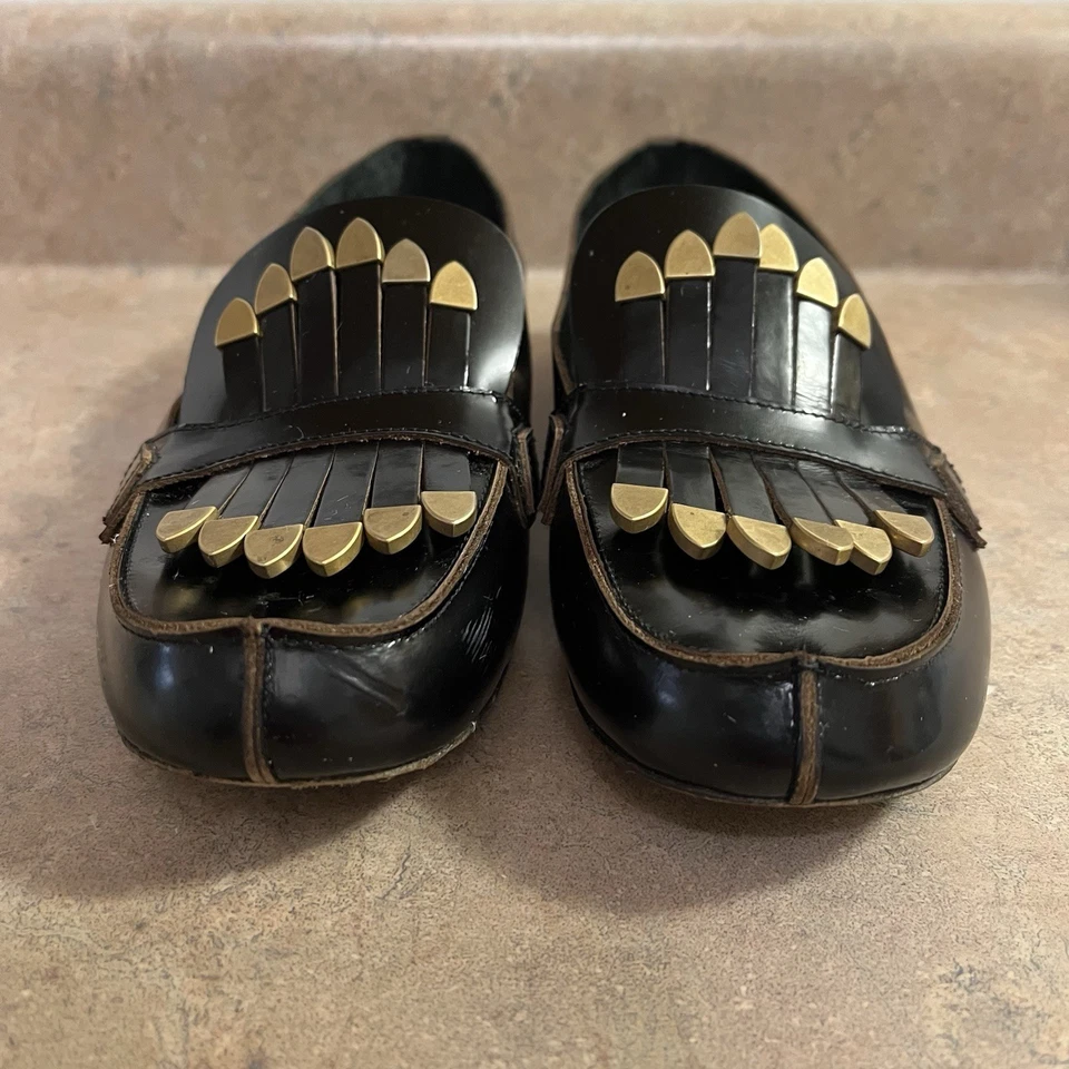 Mocasines Chloe Latón Kilte Flecos Cuero Negro Mujer Talla 36.5 6.5 Kiltie Plano Foto 2 de 4