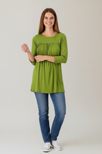 Attitudes by Renee Womens Tunic Size M Cactus Green 3/4 Sleeve Flounce Casual